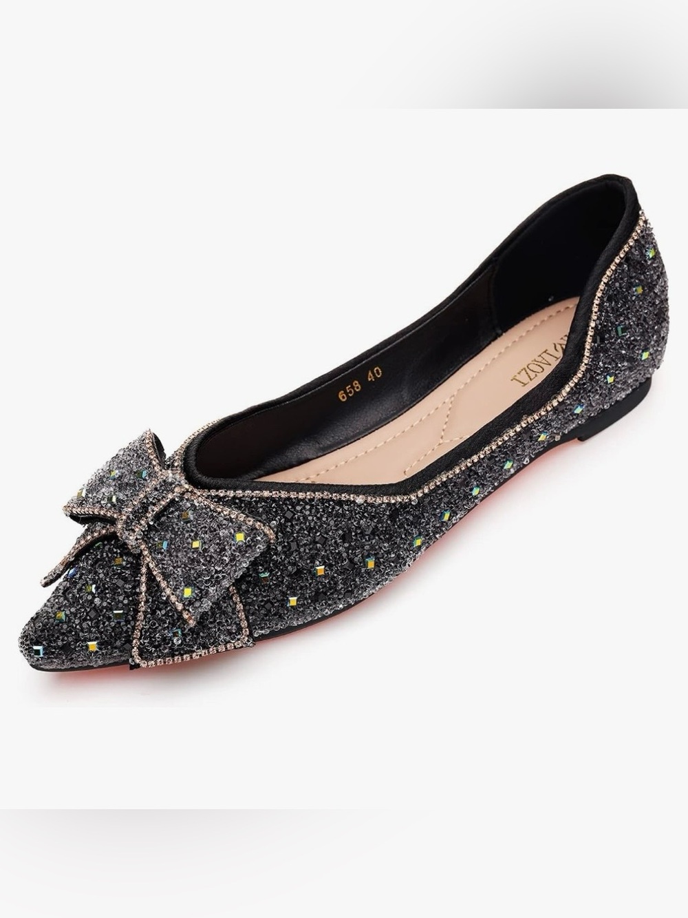 Pointed Rhinestone Glitter Bow Flats women’s shoes sz 6